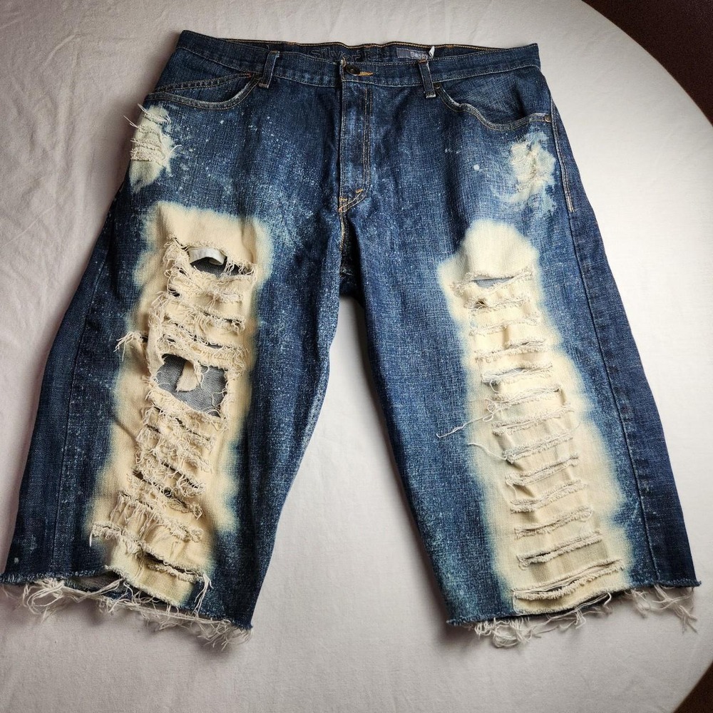 Levis Silvertab Baggy Cutoff Mens Blue Denim Jeans Shorts Jorts Size 38 Vintage